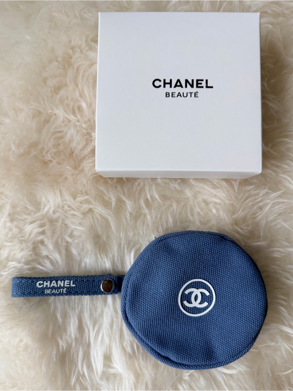 Chanel BEAUTE Blue Coin Purse w White CHANEL' Branding NEW in SEALED Bag w Box